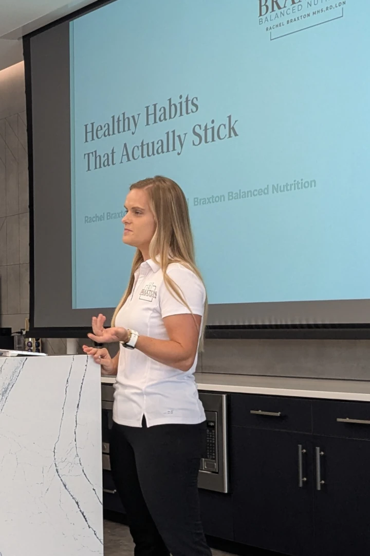 Rachel presenting a lunch and learn on healthy habits